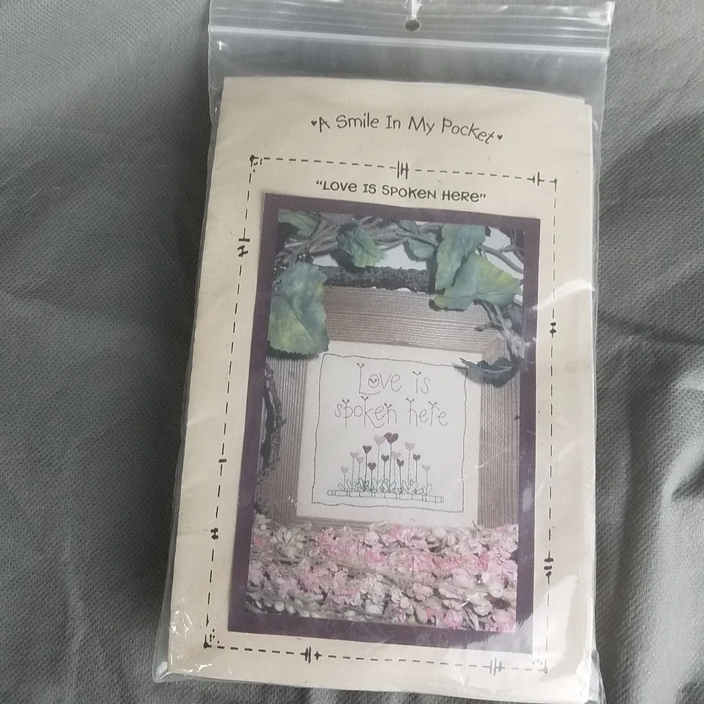 Granny's Attic Love Is Spoken Here Cross Stitch Kit Tea Dyed‎ Muslin Fat Quarter